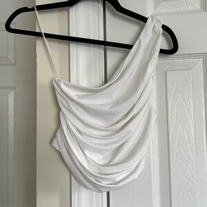 Express One Shoulder Ruched White Top